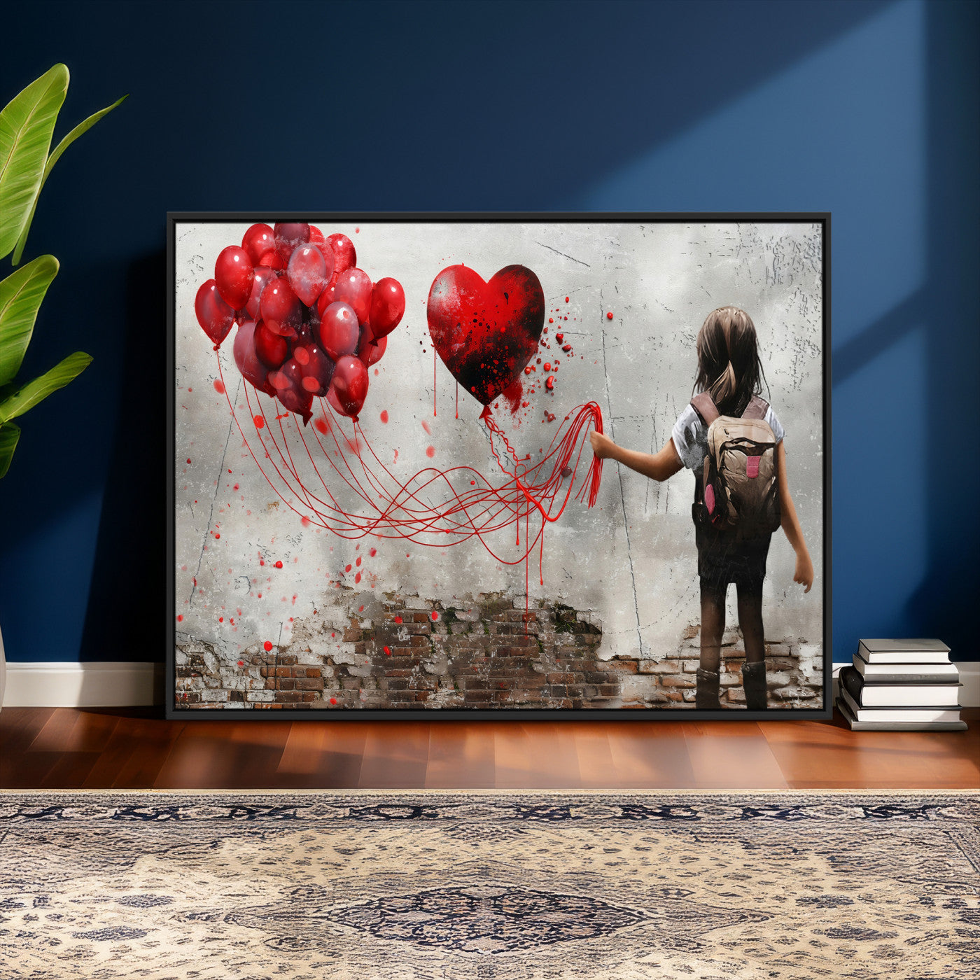 2162830T-MGV-CV-36X24 - Girl Graffiti Wall Art Canvas Print, Red Balloon Heart Street Art, Urban Love Artwork for Living Room Bedroom Hallway Office, Modern Abstract Canvas Wall Decor Home Decor