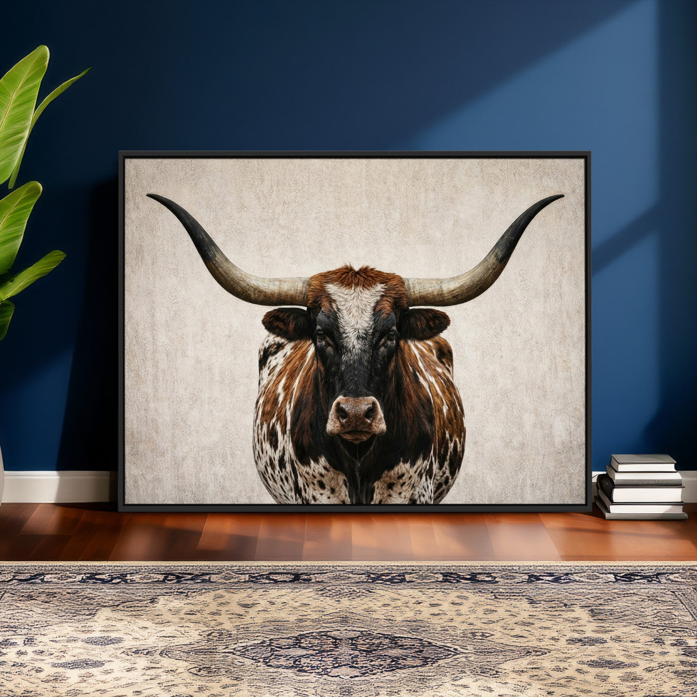 58622065-MGV-CV-36X24 - Texas Longhorn Canvas Wall Art Western Bull Desert Moody Grey Overcast Rustic Farmhouse Framed Large for Living Room Bedroom Office Decor