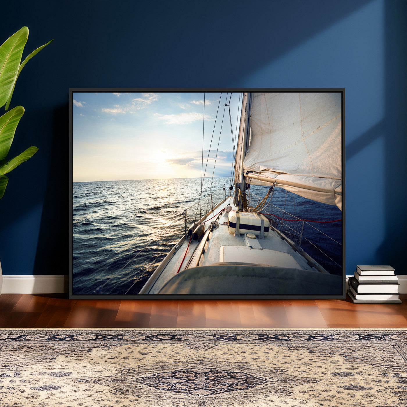 76381335-MGV-CV-36X24 - Sailboat Wall Art Canvas Print, Ocean Sunset Sailing Framed Artwork, Coastal Nautical Seascape Decor for Living Room Office Beach House