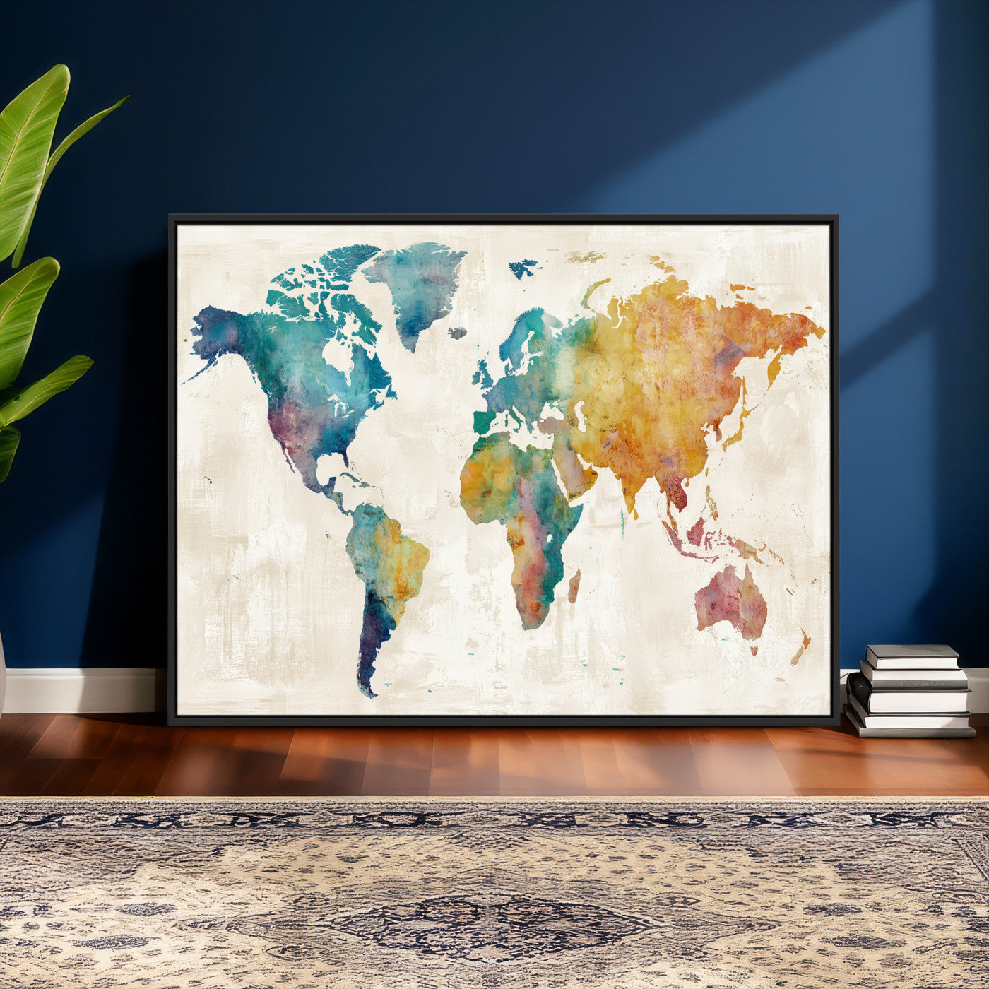 56556018-MGV-CV-36X24 - Watercolor World Map Canvas Wall Art Print – Abstract Colorful Travel Wall Decor