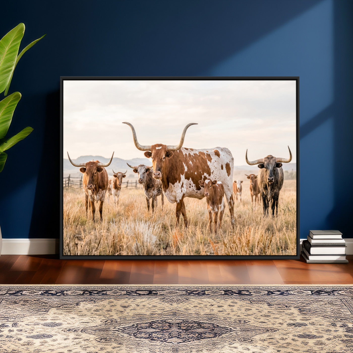 62336425AC-MGV-CV-36X24 - Texas Longhorn Canvas Wall Art, Rustic Farm Animal Photography Print, Farmhouse Country Decor, Western Ranch Art