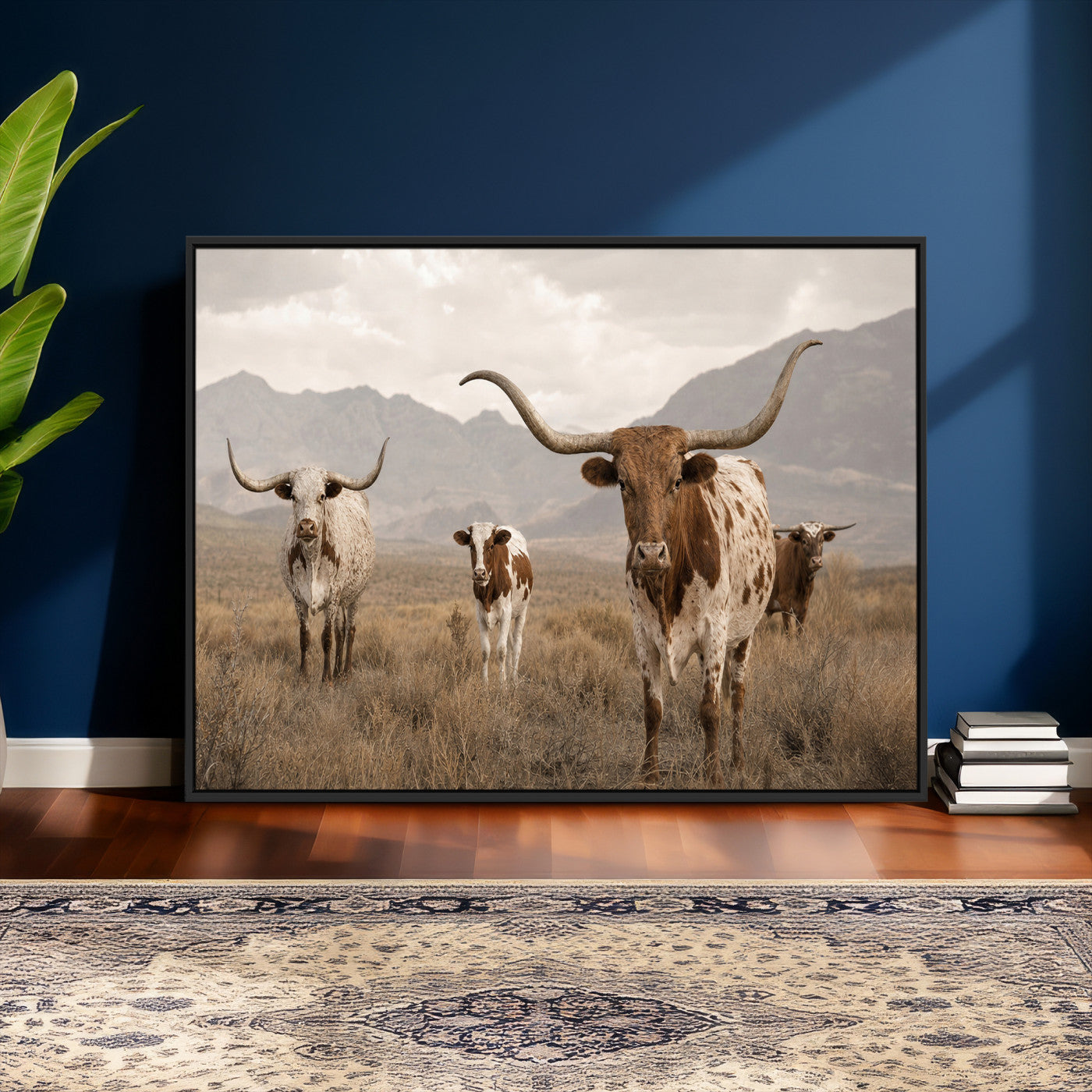 62336425AD-MGV-CV-36X24 - Rustic Texas Longhorn Cow Canvas Wall Art Print, Rustic Farm Animal Photography Print, Farmhouse Country Decor, Western Ranch Art