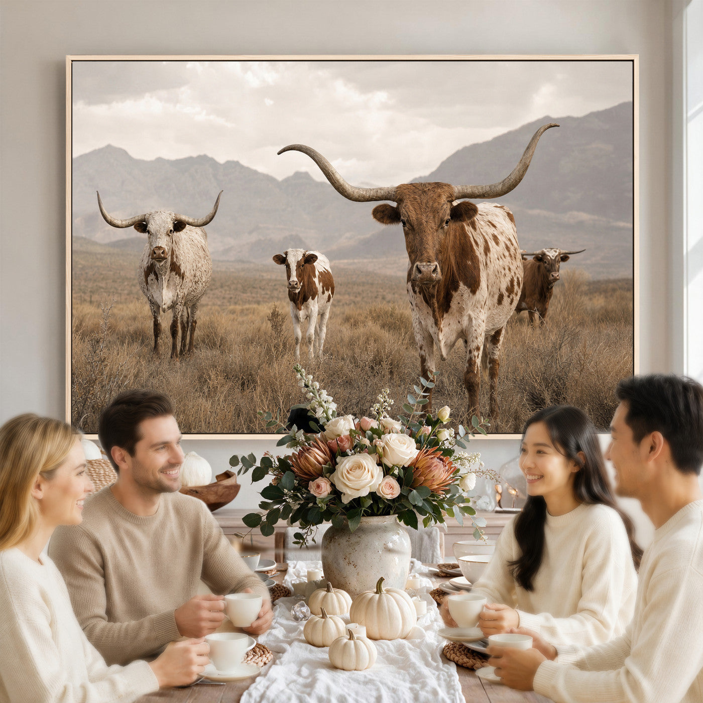 62336425AD-MGV-CV-36X24 - Rustic Texas Longhorn Cow Canvas Wall Art Print, Rustic Farm Animal Photography Print, Farmhouse Country Decor, Western Ranch Art