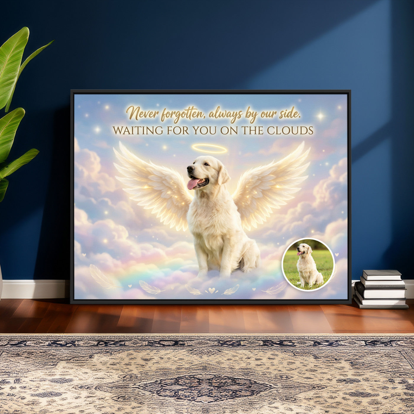 89664149-MGV-CV-36X24 - Pet Memorial Wall Art Canvas Print, Custom Dog Memorial Portrait, Personalized Angel Pet Loss Gift, Angel Wings Puppy Print