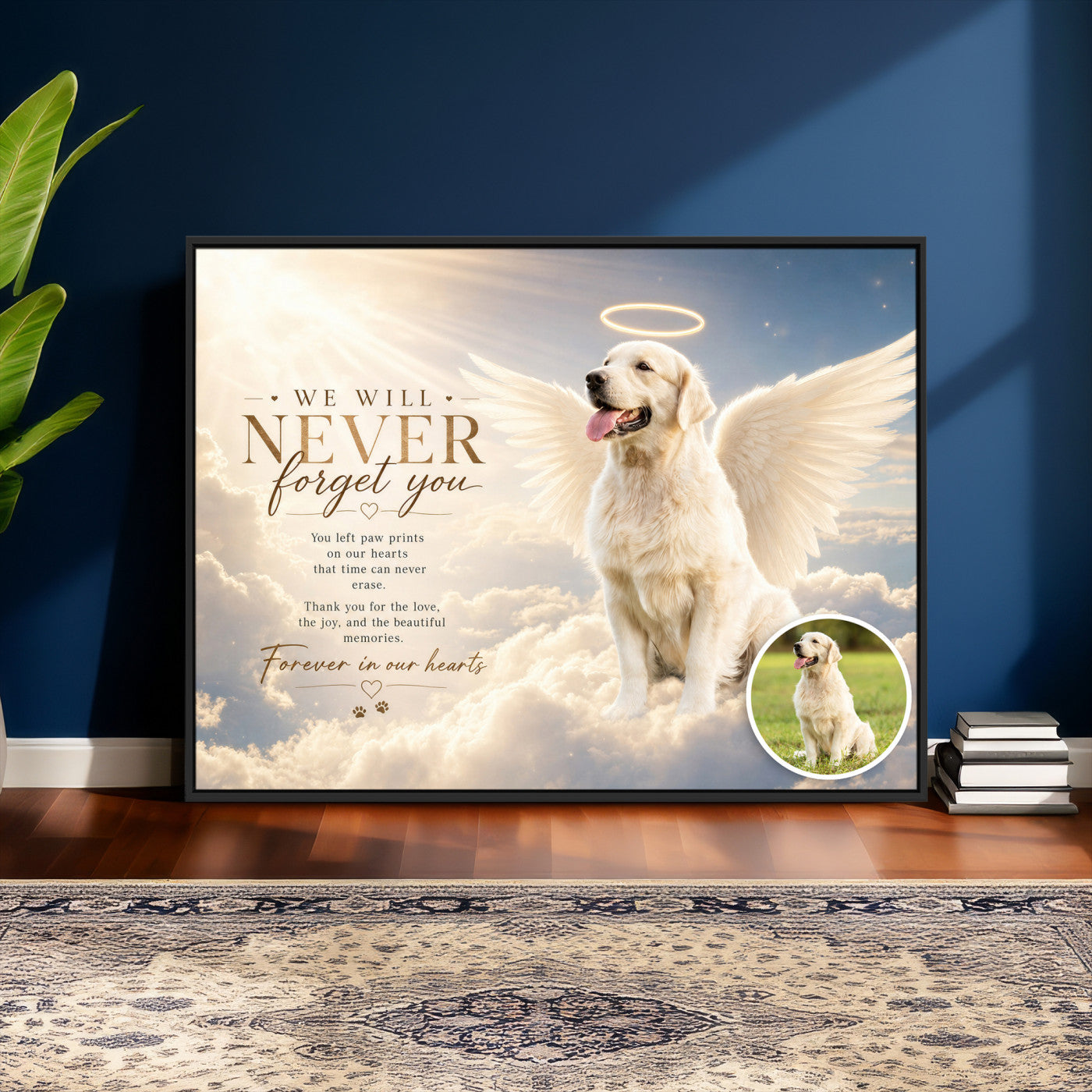 60312671-MGV-CV-36X24 - Pet Memorial Wall Art Canvas Print, Custom Dog Memorial Portrait, Personalized Angel Pet Loss Gift, Angel Wings Puppy Print