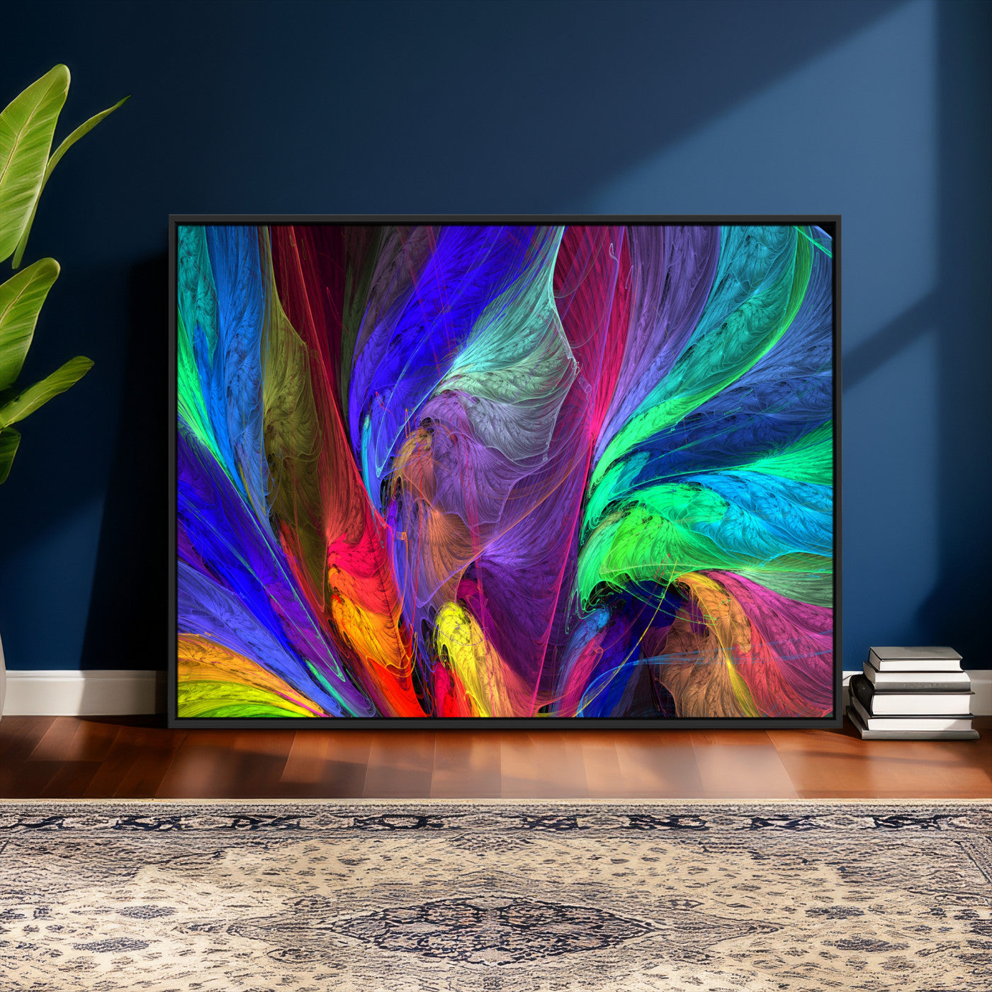 376925791-MGV-CV-36X24 - Colorful Abstract Canvas Wall Art, Rainbow Swirl Fractal Print, Bold Multicolor Living Room Decor, Vibrant Energy Art, Large Abstract Wall Art