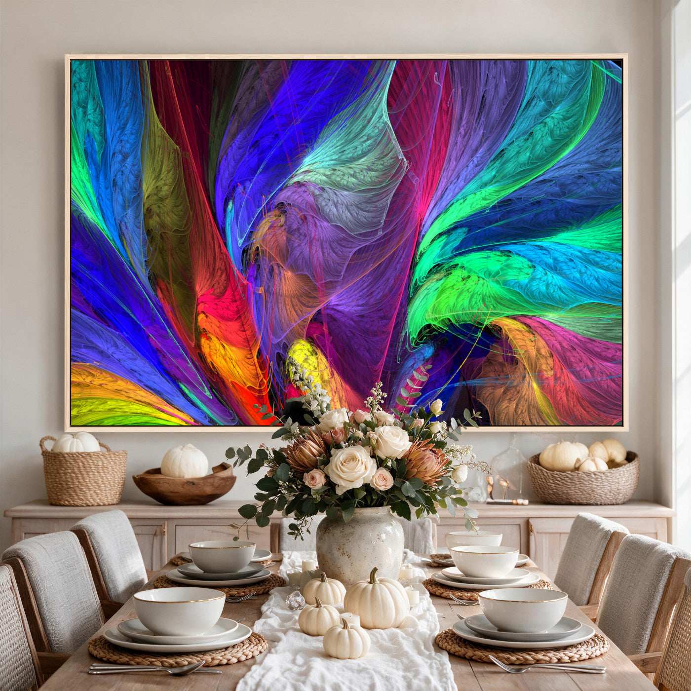 376925791-MGV-CV-36X24 - Colorful Abstract Canvas Wall Art, Rainbow Swirl Fractal Print, Bold Multicolor Living Room Decor, Vibrant Energy Art, Large Abstract Wall Art