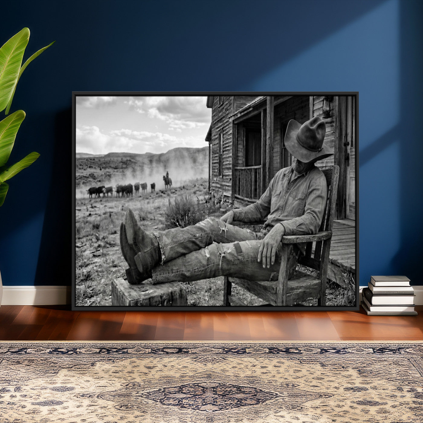 94461975S-MGV-CV-36X24 - Vintage Sleeping Cowboy Wall Art Canvas Print, Western Home Decor