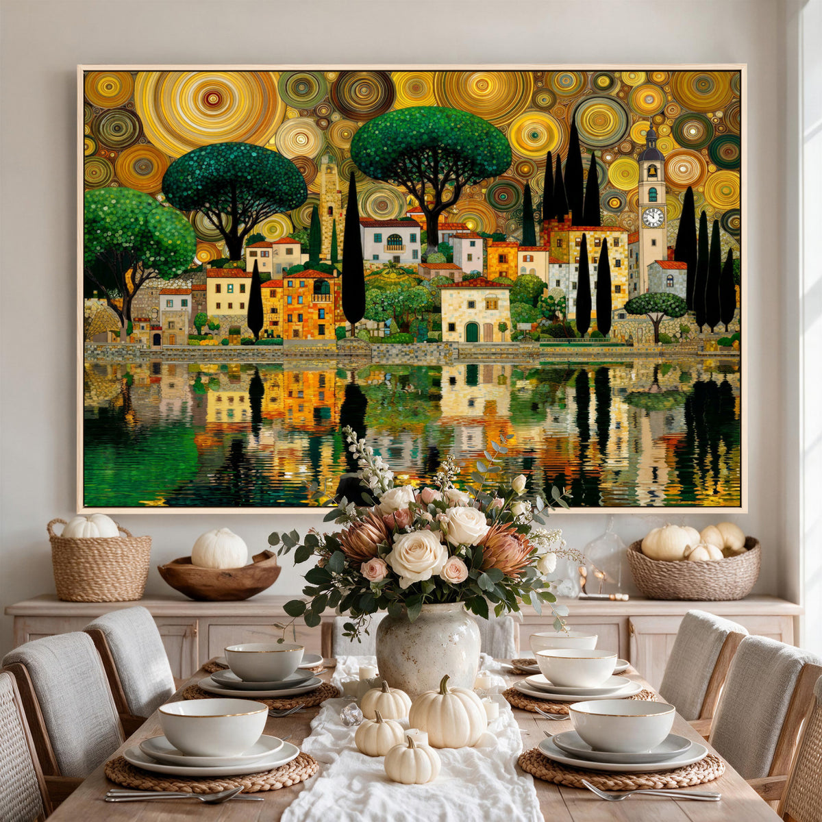 93010897-MGV-CV-36X24 - Gustav Klimt Golden Cityscape Wall Art Canvas Print,