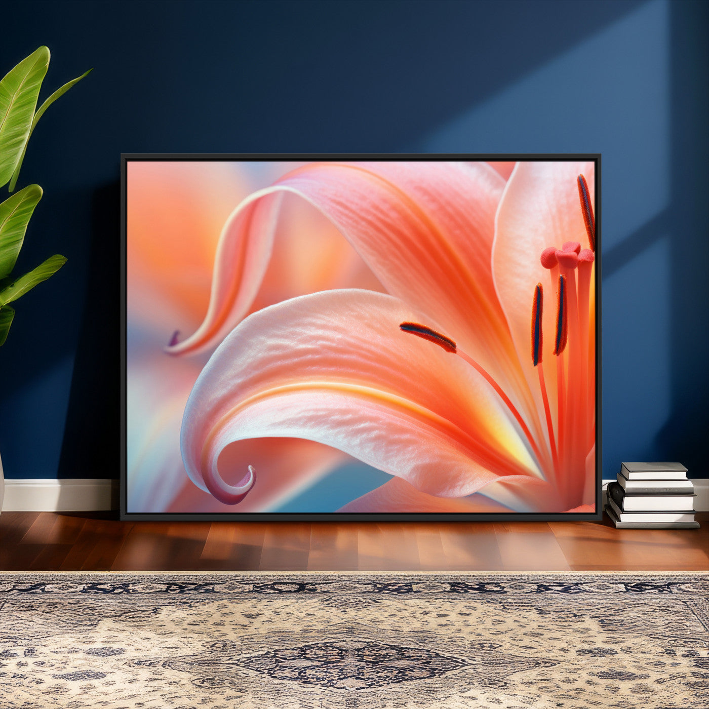 69566231-MGV-CV-36X24 - Peach Lily Canvas Wall Art, Coral Pink Flower Macro Photo Print, Botanical Bedroom Decor, Soft Floral Photography, Living Room Wall Art