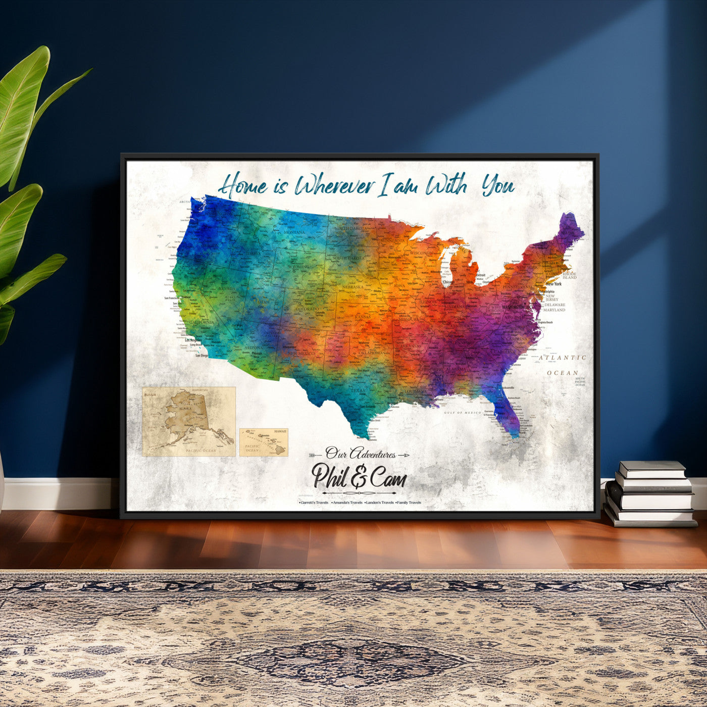 17251793-MGV-CV-36X24 - Watercolor USA Travel Map with Pins Colorful Modern Canvas Wall Art