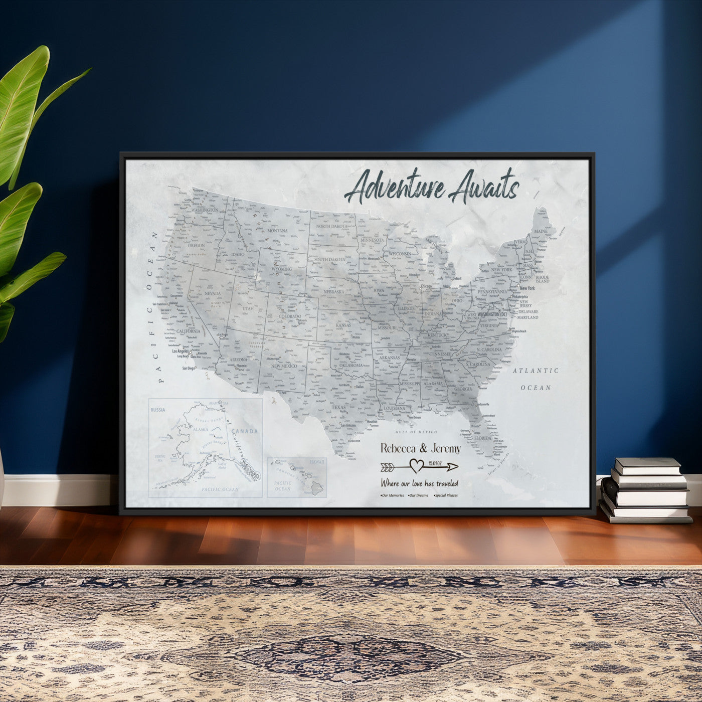 66120672-MGV-CV-36X24 - Personalized America Push Pin Travel Map Canvas Wall Art for Custom Family Gift