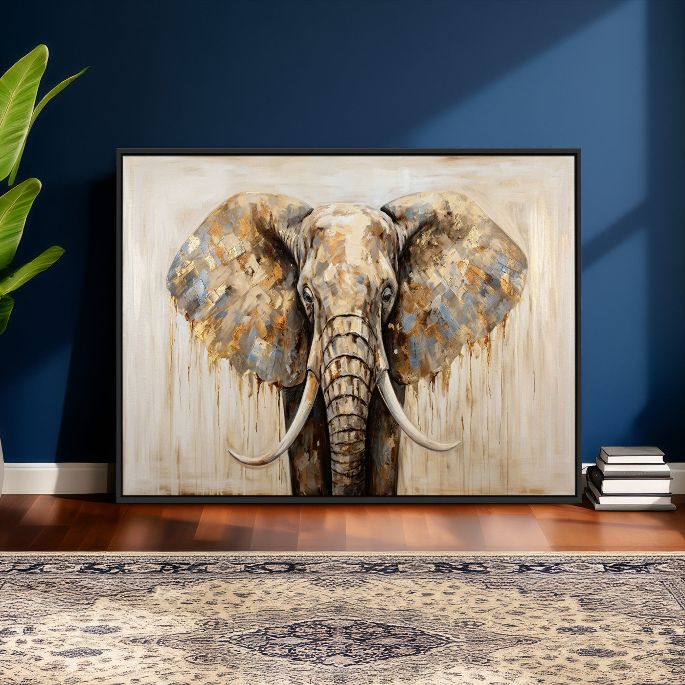 95819221-MGV-CV-36X24 - Gold Leaf Elephant Canvas Wall Art Abstract African Wildlife Painting Print