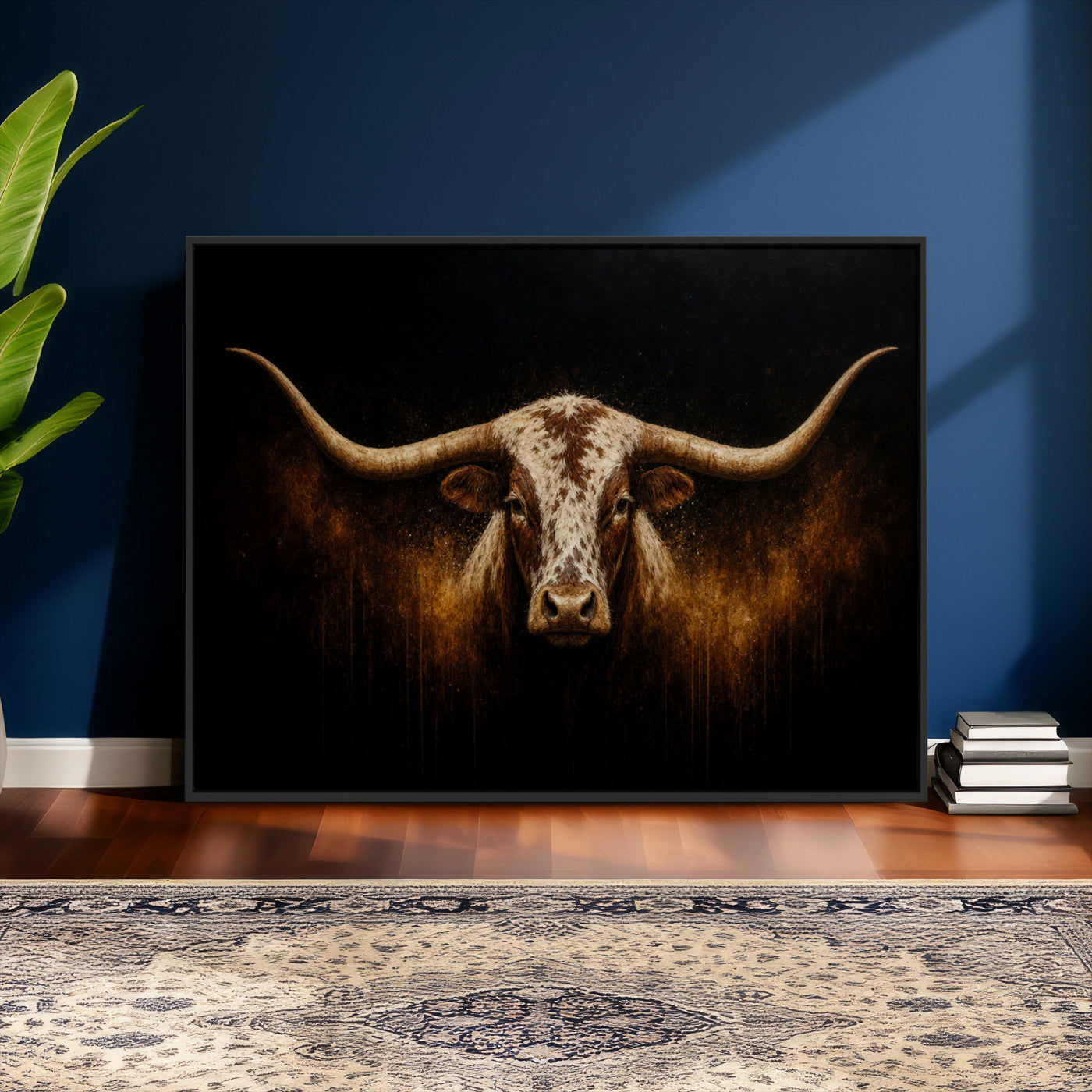 12628958-MGV-CV-36X24 - Texas Longhorn Canvas Wall Art Moody Western Bull Oil Painting Print