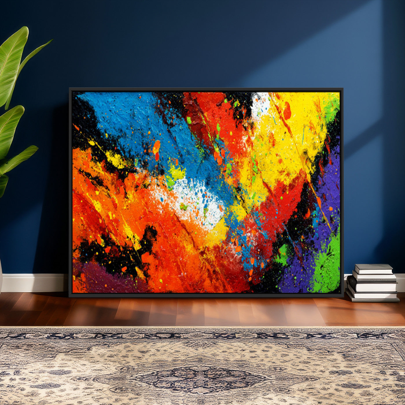 74888753-MGV-CV-36X24 - Vibrant Blue Abstract Canvas Wall Art Colorful Impasto Oil Painting Print