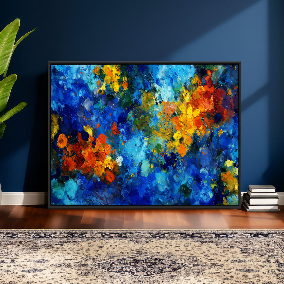 52431611-MGV-CV-36X24 - Vibrant Blue Abstract Canvas Wall Art Colorful Impasto Oil Painting Print