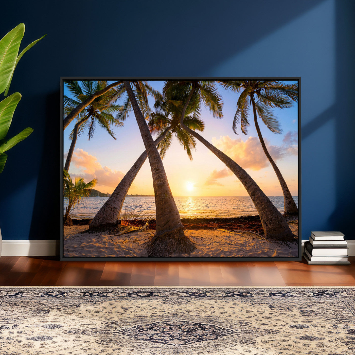 75123213-MGV-CV-36X24 - Tropical Island Coconut Palm Trees Sunset Wall Art Canvas Print - Turquoise Beach Print for Nautical Home Decor