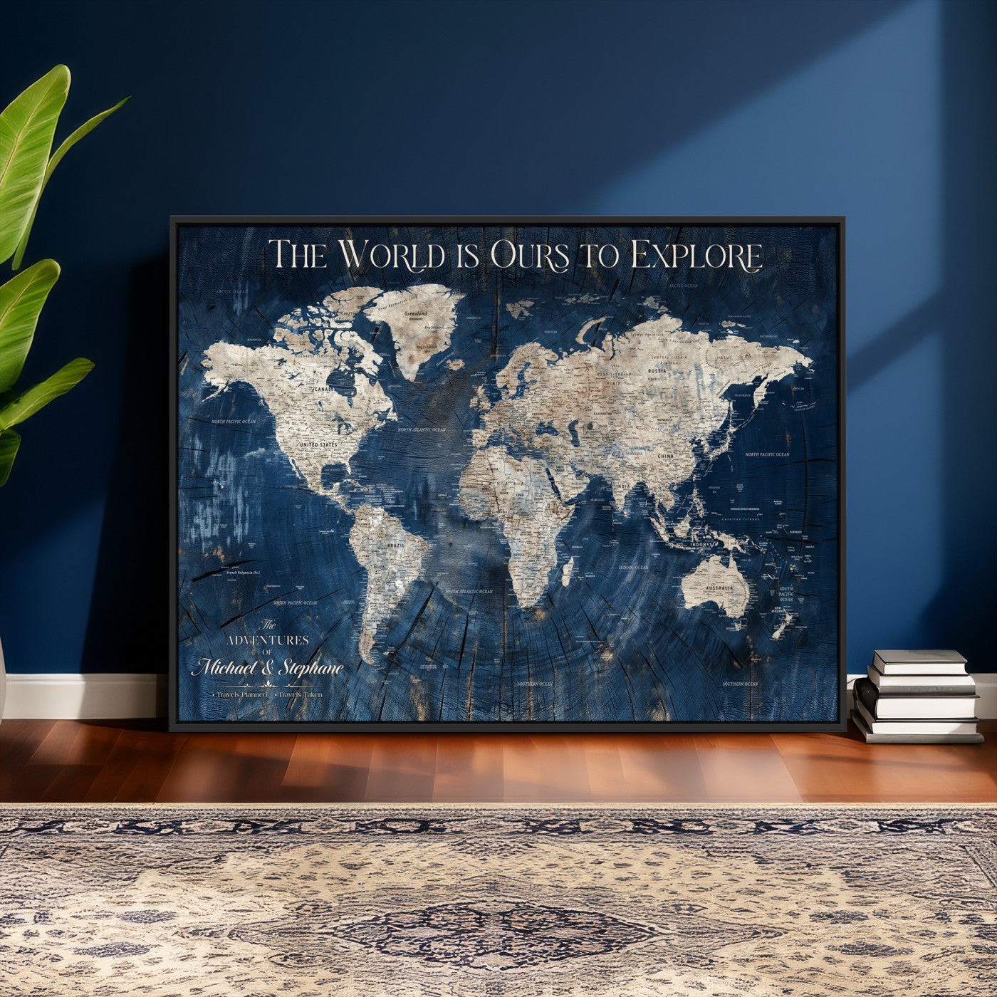 NEWMAP-5-MGV-CV-36X24 - Push Pin Customize World Map Wall Art Canvas Print, Modern Decorative Framed Map Artwork Prints for Living Room, Office, Bedroom Wall Decor - NEWMAP-5