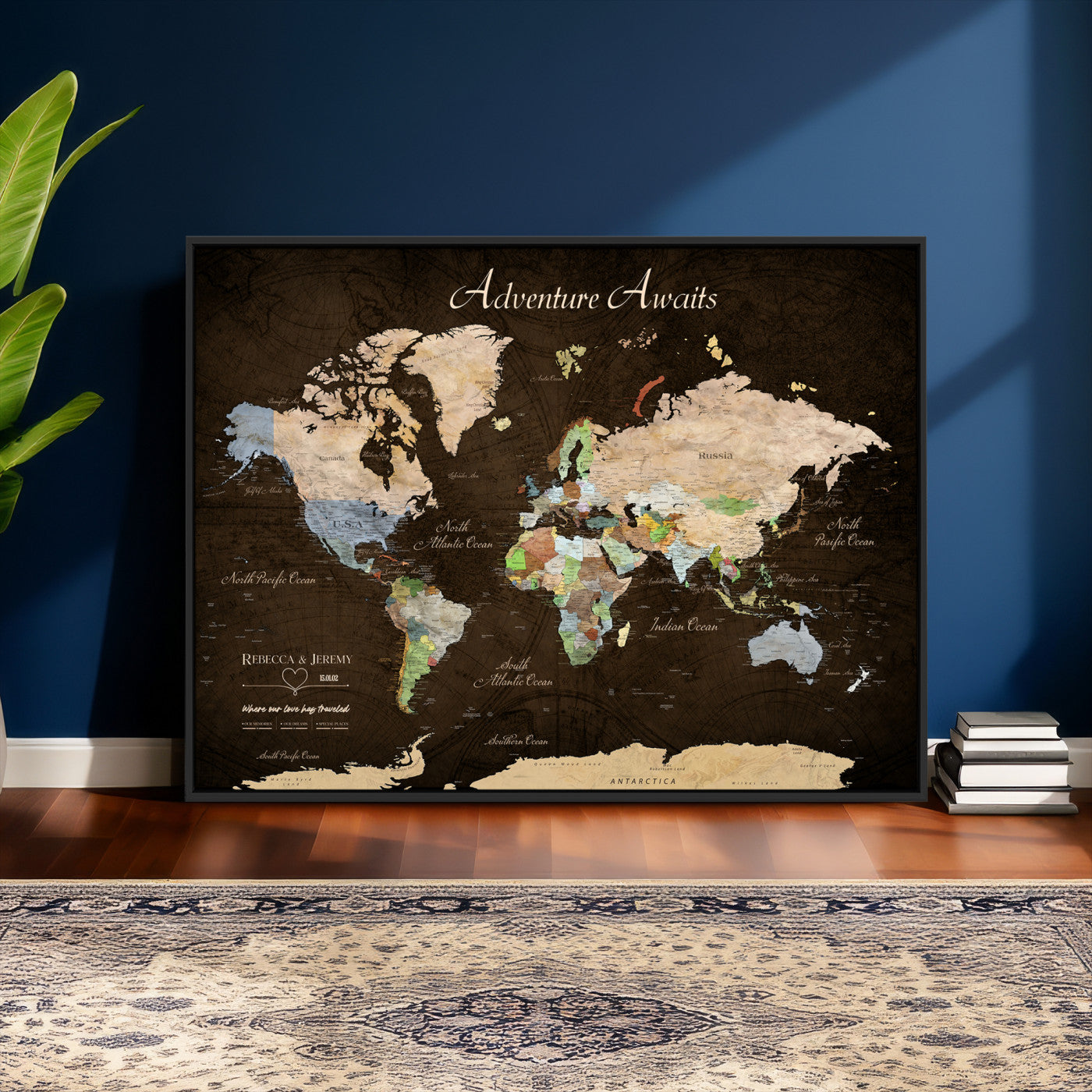 95753799-MGV-CV-36X24 - Custom Push Pin World Map Canvas Print – Personalized Travel Map Wall Art