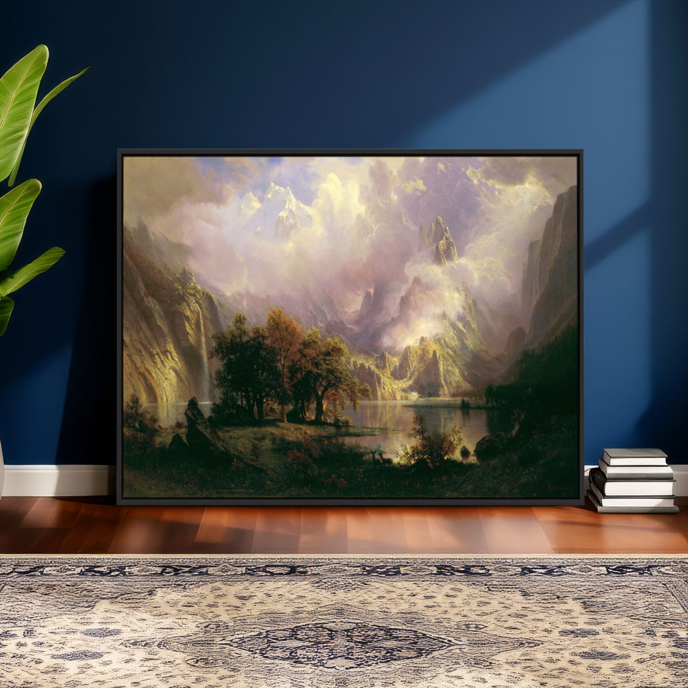 49189463-MGV-CV-36X24 - Albert Bierstadt Rocky Mountain Landscape Wall Art Canvas Print, Classic Fine Art Painting Print