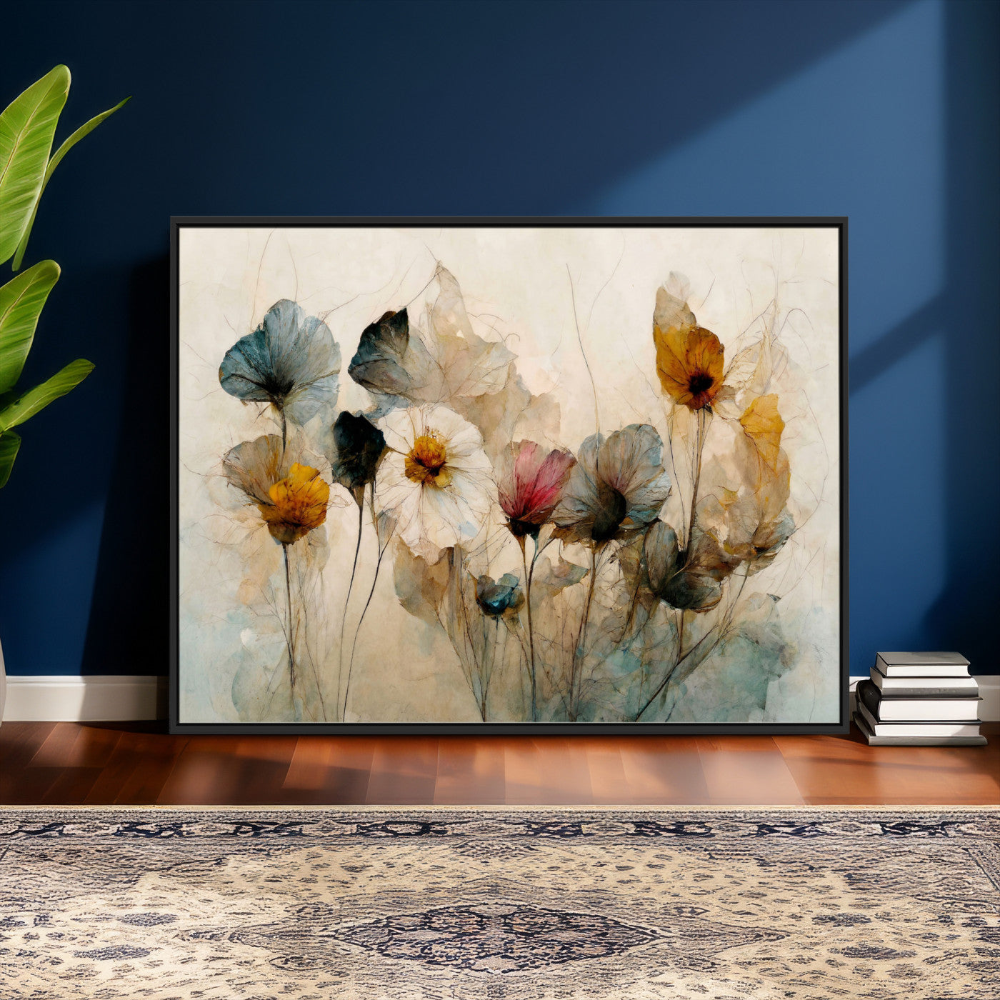 86802229-MGV-CV-36X24 - Vintage Dried Floral Meadow Wall Art Canvas Print, Translucent Watercolor Flowers Painting Print