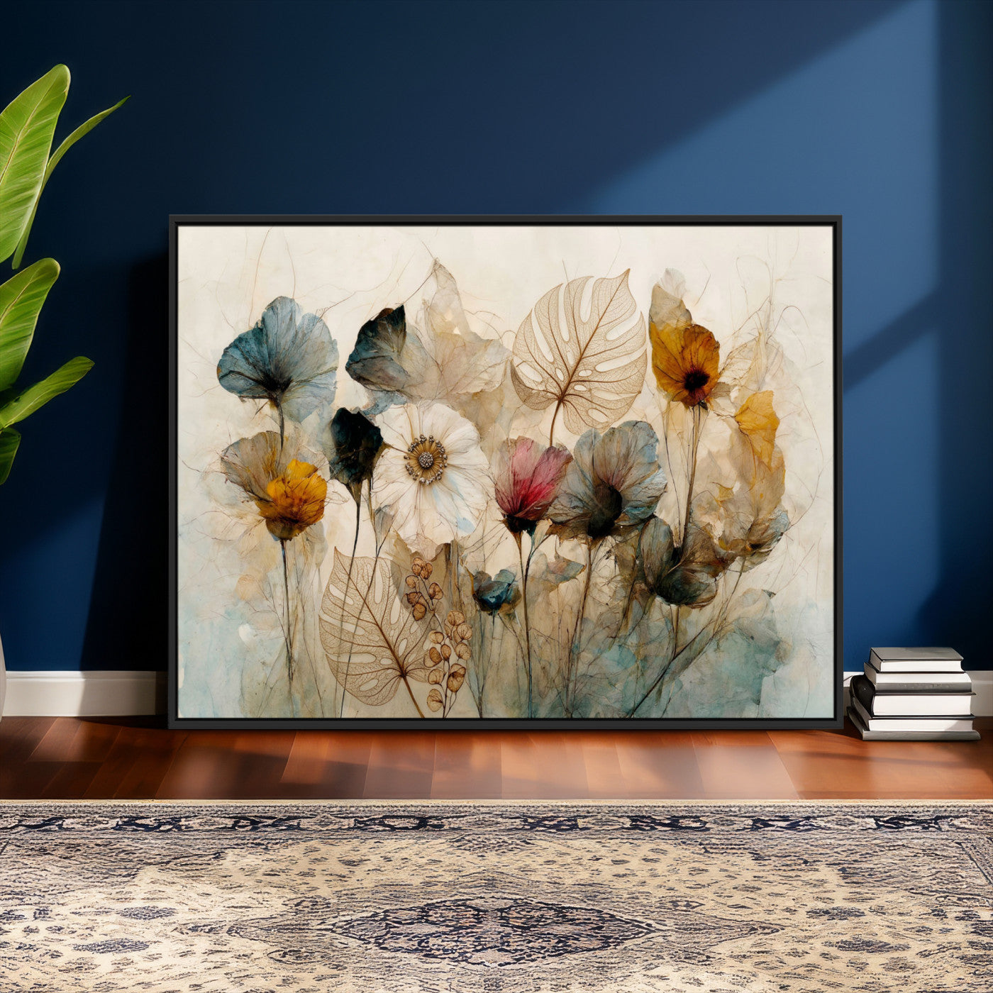 93171612-MGV-CV-36X24 - Vintage Dried Floral Meadow Wall Art Canvas Print, Translucent Watercolor Flowers Painting Print