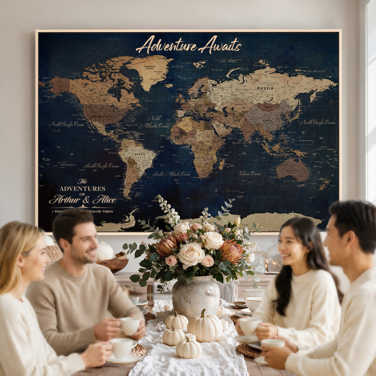 74477969-MGV-CV-36X24 - Custom Push Pin World Map Canvas | Personalized Travel Tracker | Wedding Anniversary Gift for Couples | Adventure Map Wall Art with Pins