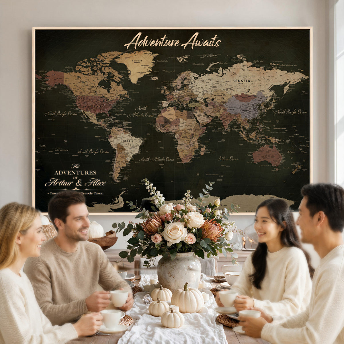 46935759-MGV-CV-36X24 - Custom Push Pin World Map Canvas | Personalized Travel Tracker | Wedding Anniversary Gift for Couples - Adventure Map Wall Art with Pins