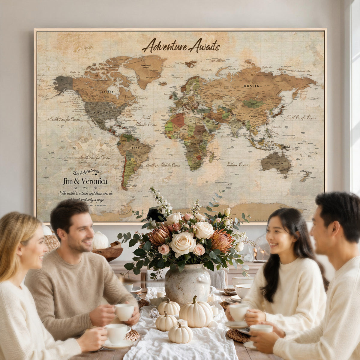 51298056-MGV-CV-36X24 - Custom Push Pin World Map Canvas | Personalized Travel Tracker | Wedding Anniversary Gift for Couples | Adventure Map Wall Art with Pins