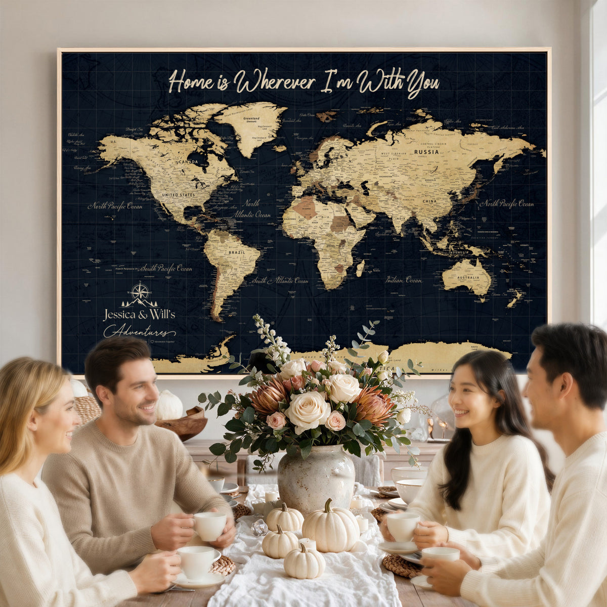 19542599-MGV-CV-36X24 - Custom Push Pin World Map Canvas | Personalized Travel Tracker | Wedding Anniversary Gift for Couples - Adventure Map Wall Art with Pins