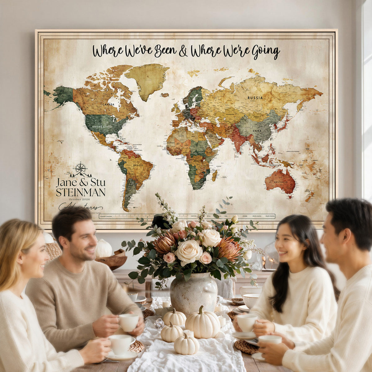 19542567-MGV-CV-36X24 - Custom Push Pin World Map Canvas | Personalized Travel Tracker - NEWMAP-167