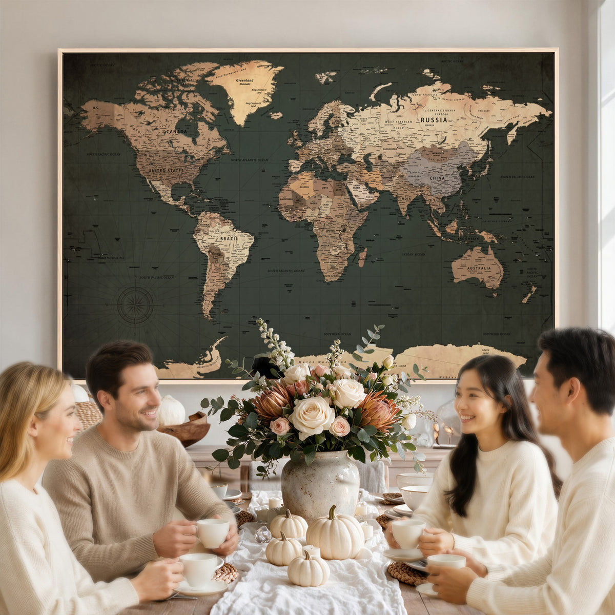42327656-MGV-CV-36X24 - Extra Large Framed Personalize Push Pin World Map Wall Art Canvas Print for Travel Tracking
