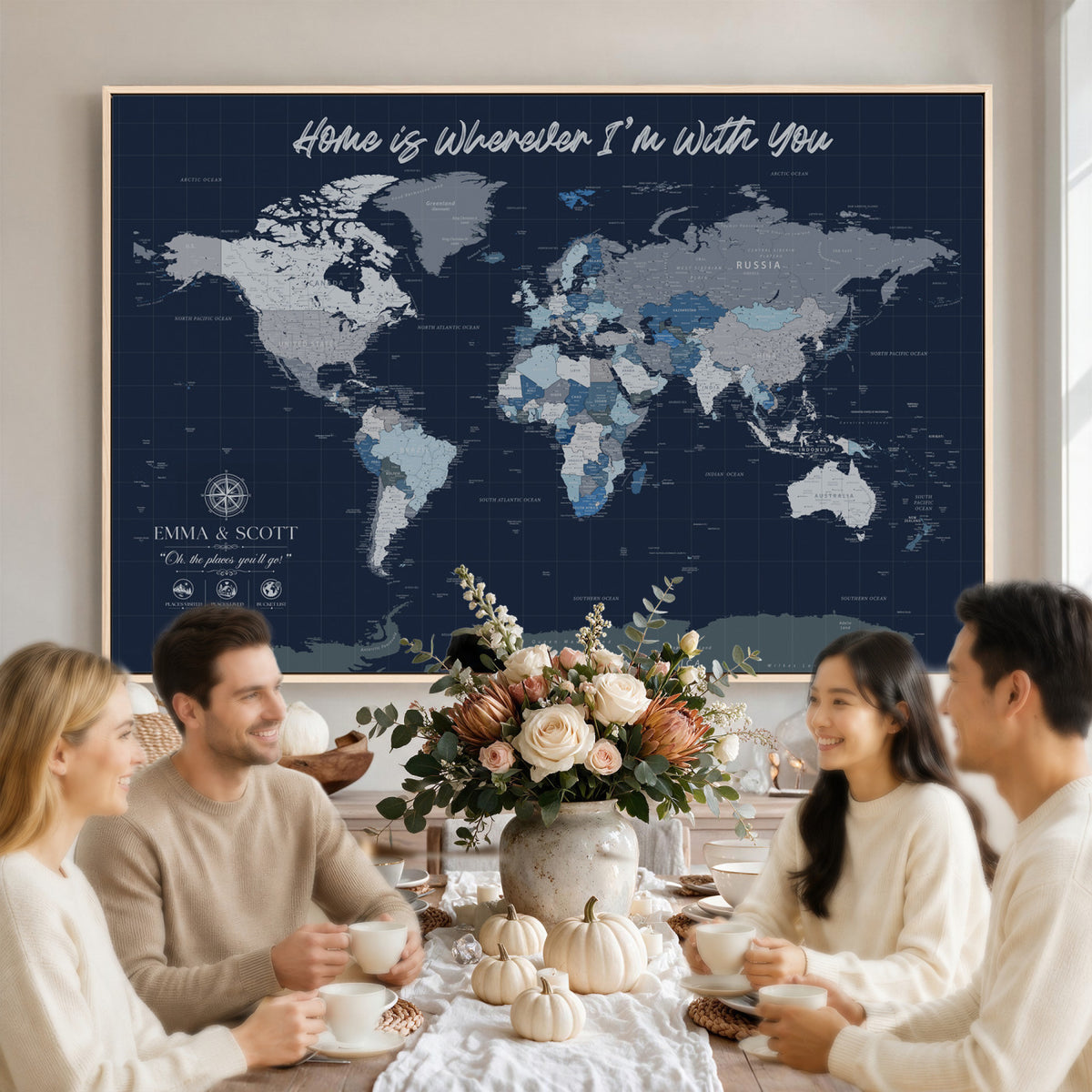17712680D-MGV-CV-36X24 - World Map Wall Art Canvas Print, Modern Decorative Framed Map Artwork Prints for Living Room, Office, Bedroom Wall Decor