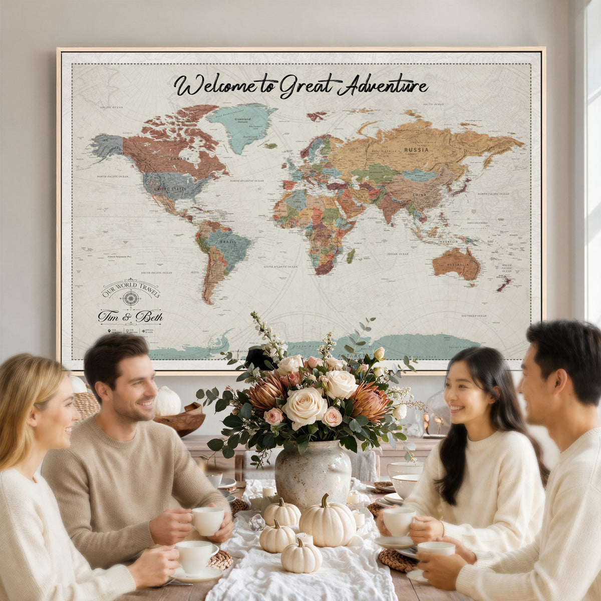 NEWMAP-19-MGV-CV-36X24 - World Map Wall Art Canvas Print, Modern Decorative Framed Map Artwork Prints for Living Room, Office, Bedroom Wall Decor