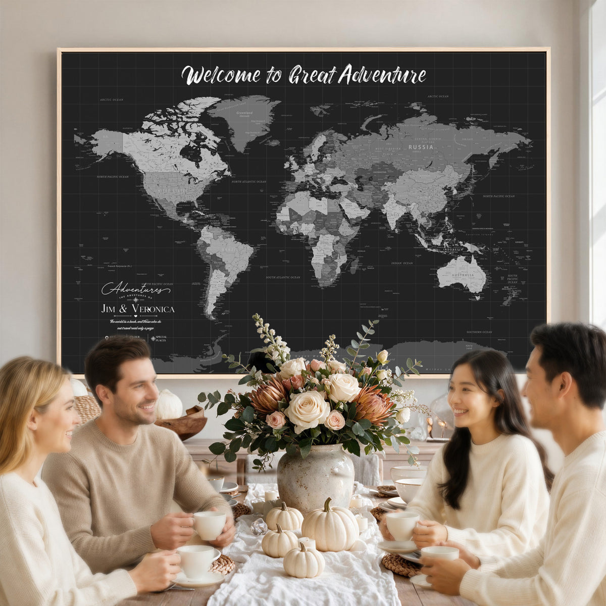 NEWMAP-21-MGV-CV-36X24 - World Map Wall Art Canvas Print, Modern Decorative Framed Map Artwork Prints for Living Room, Office, Bedroom Wall Decor
