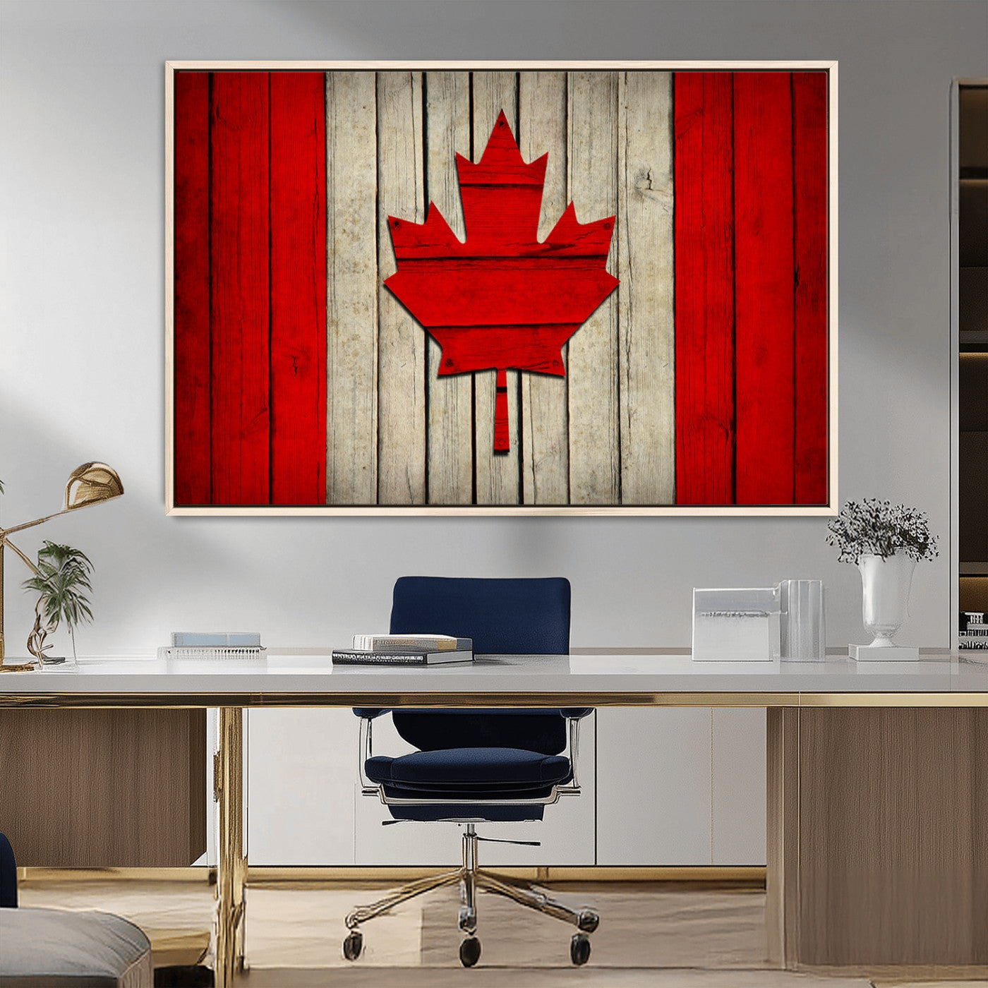 22674-MGV-CV-36X24-Rustic Canada Flag Wall Art – Framed Canadian Flag Canvas Print, Vintage Wood Texture Home or Office Decor