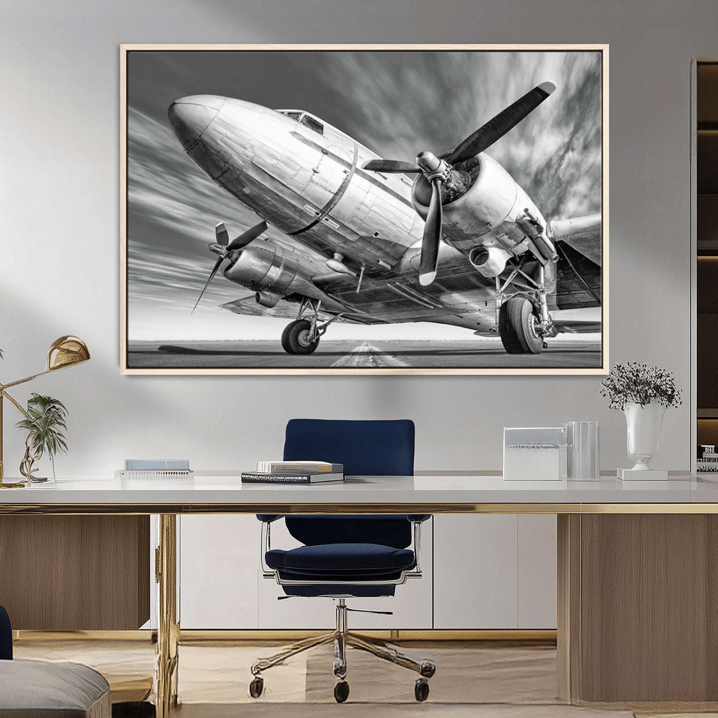 82744-MGV-CV-36X24-Vintage Airplane on Runway Canvas Print