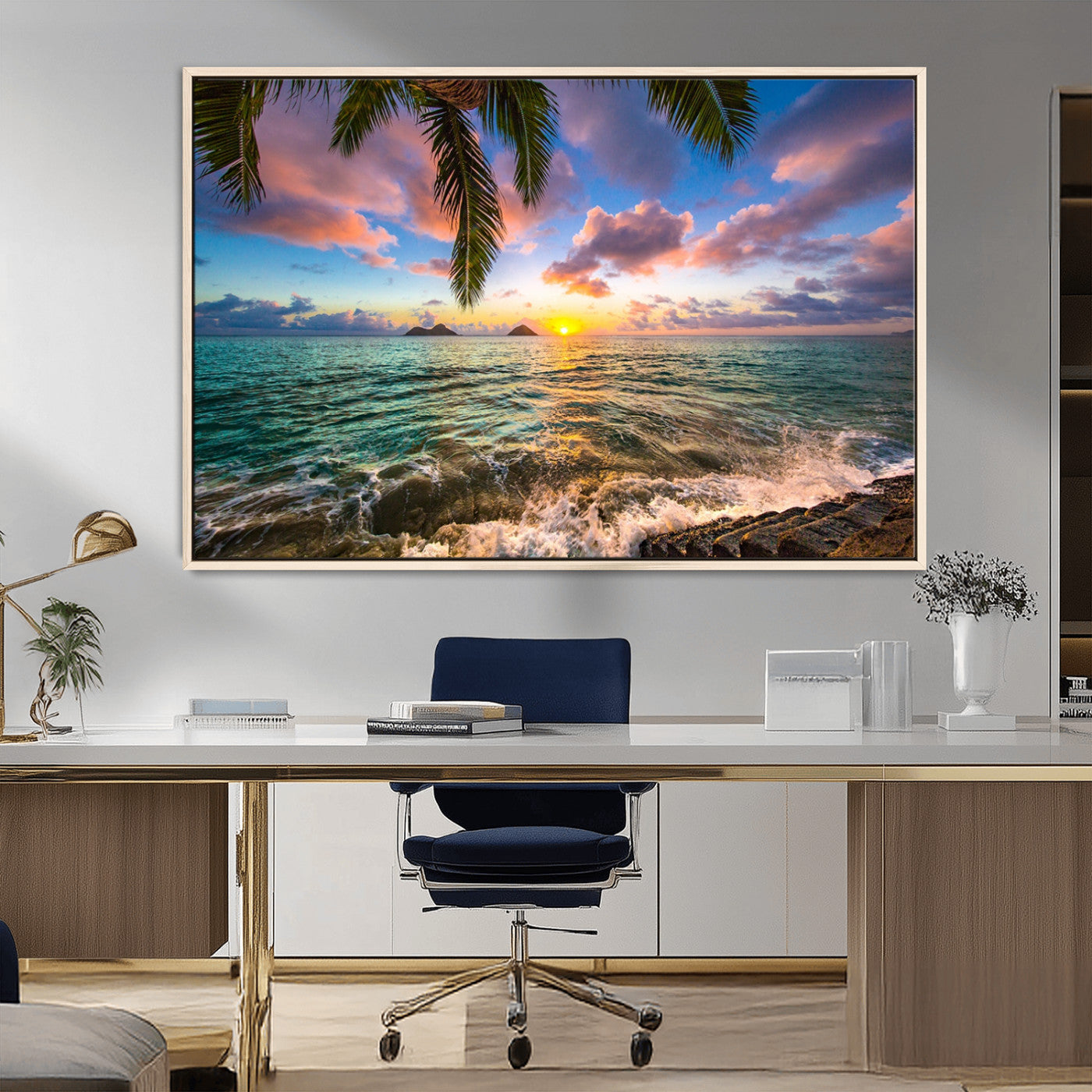 -Framed Tropical Sunset Art Canvas Print