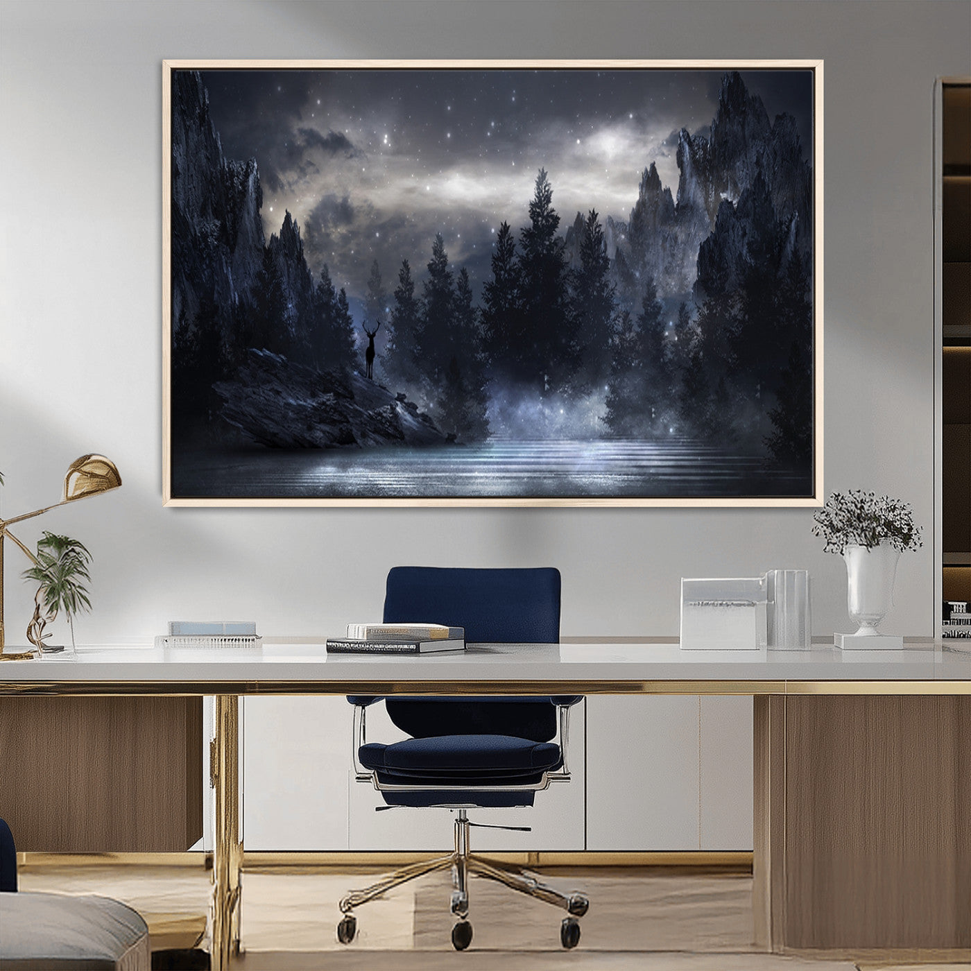 -Night Landscape and Trees Wall Art Canvas Print