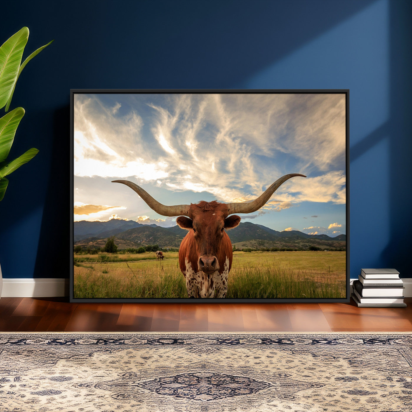 55416-MGV-CV-36X24 - Texas Longhorn Canvas Wall Art – Majestic Triptych Animal Print – Rustic Western Decor for Living Room