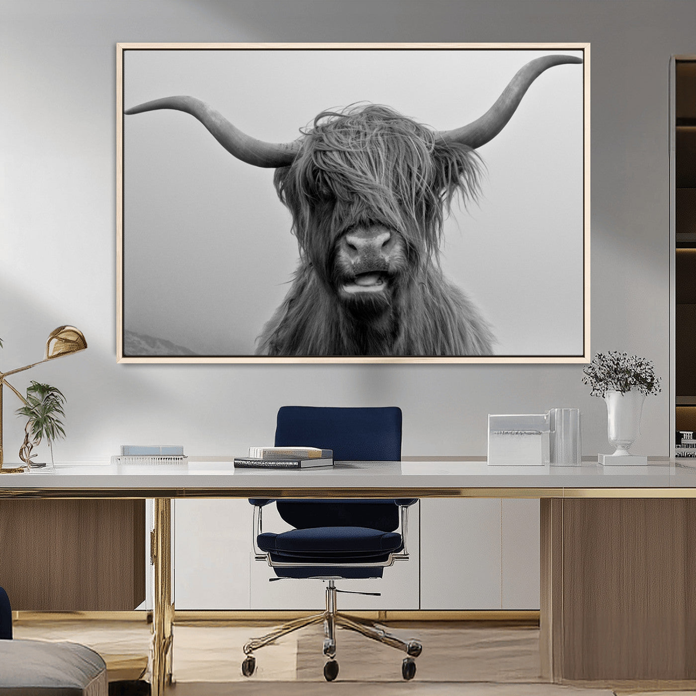-Texas Cow Wall Art Canvas, Texas Longhorn Cattle Canvas Print