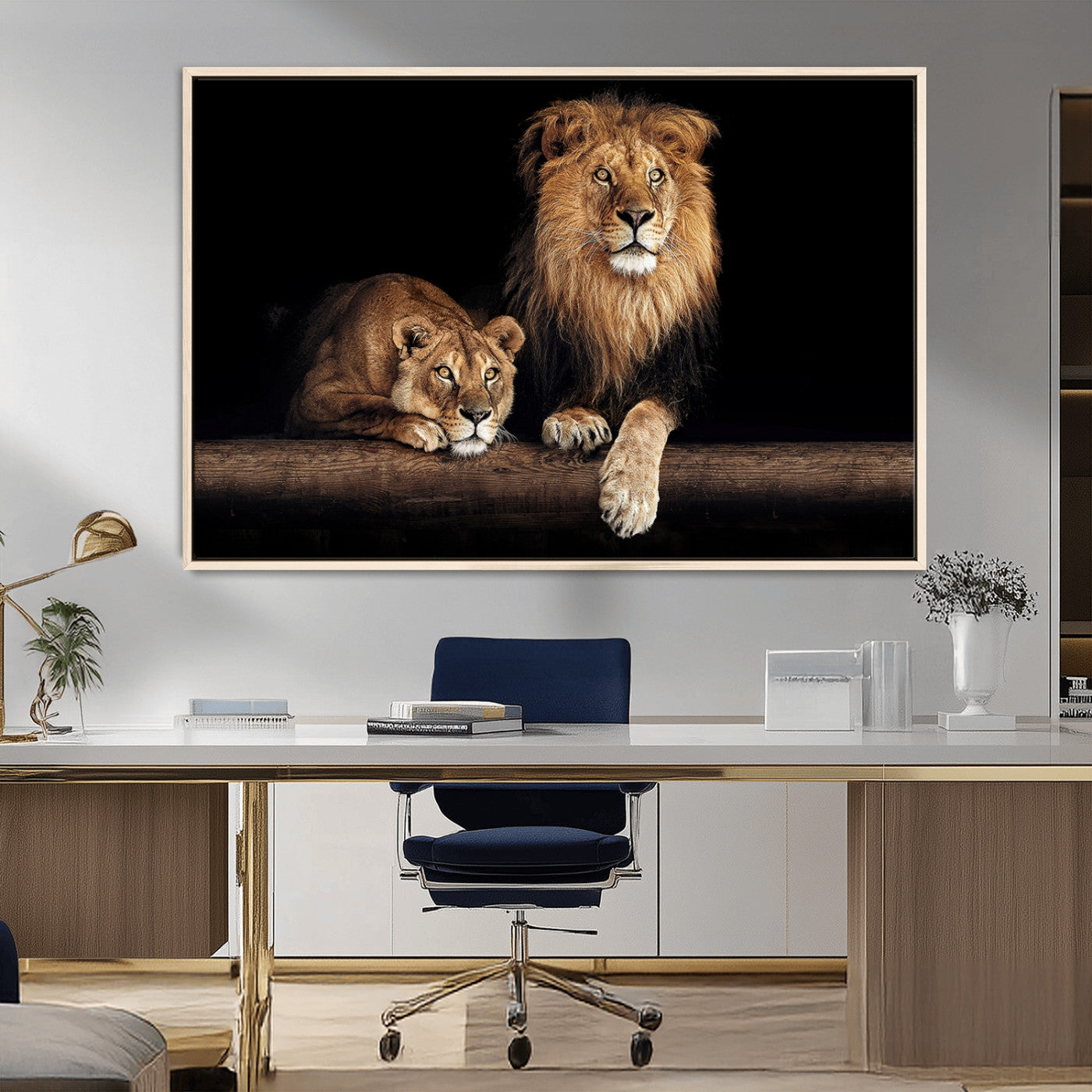 51304-MGV-FC-36X24_Natural-Lion Canvas Wall Art – Majestic Animal Print Artwork for Home, Office, Living Room, Guest Room, Farmhouse