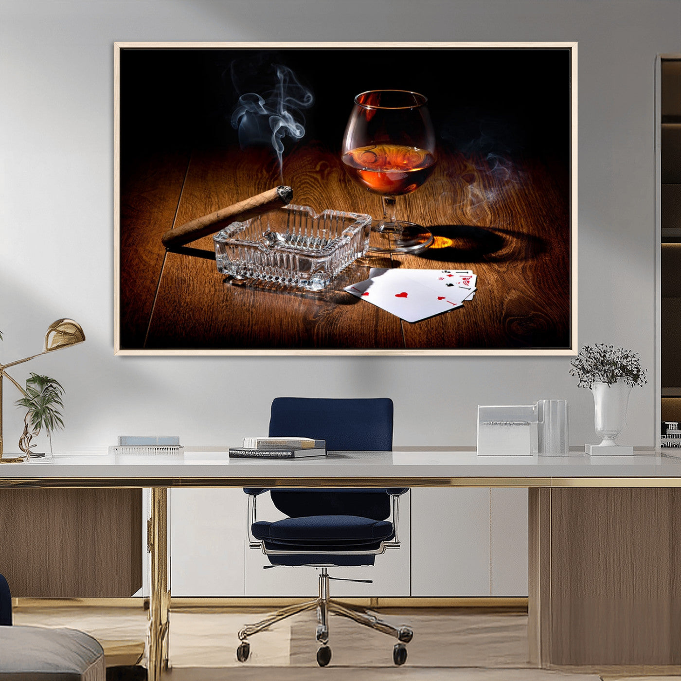 -Whiskey Cigar Wall Art Canvas Print Kitchen Wall