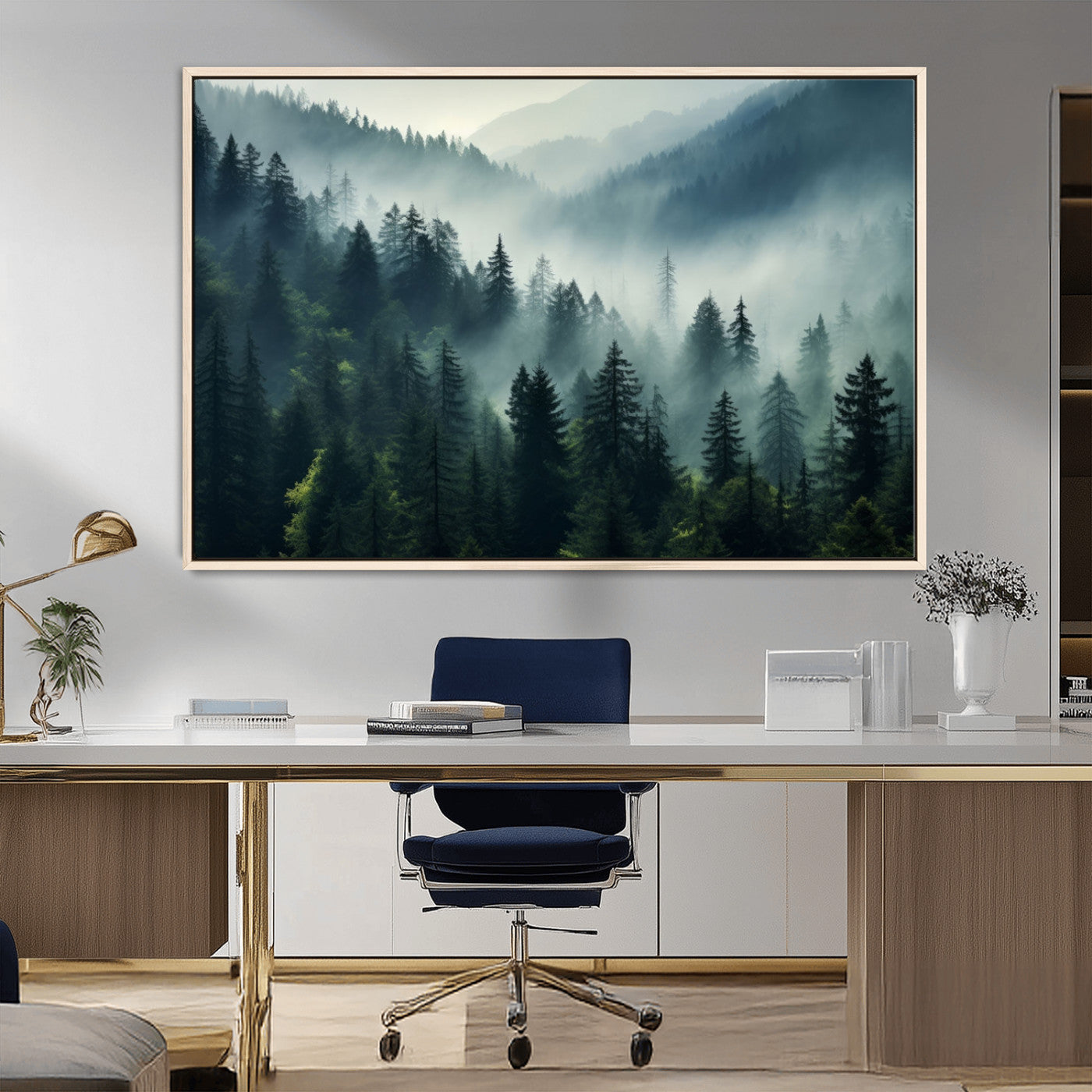 -Captivating Misty Forest Wall Art Premium Canvas Print a Foggy and Serene Atmosphere Art
