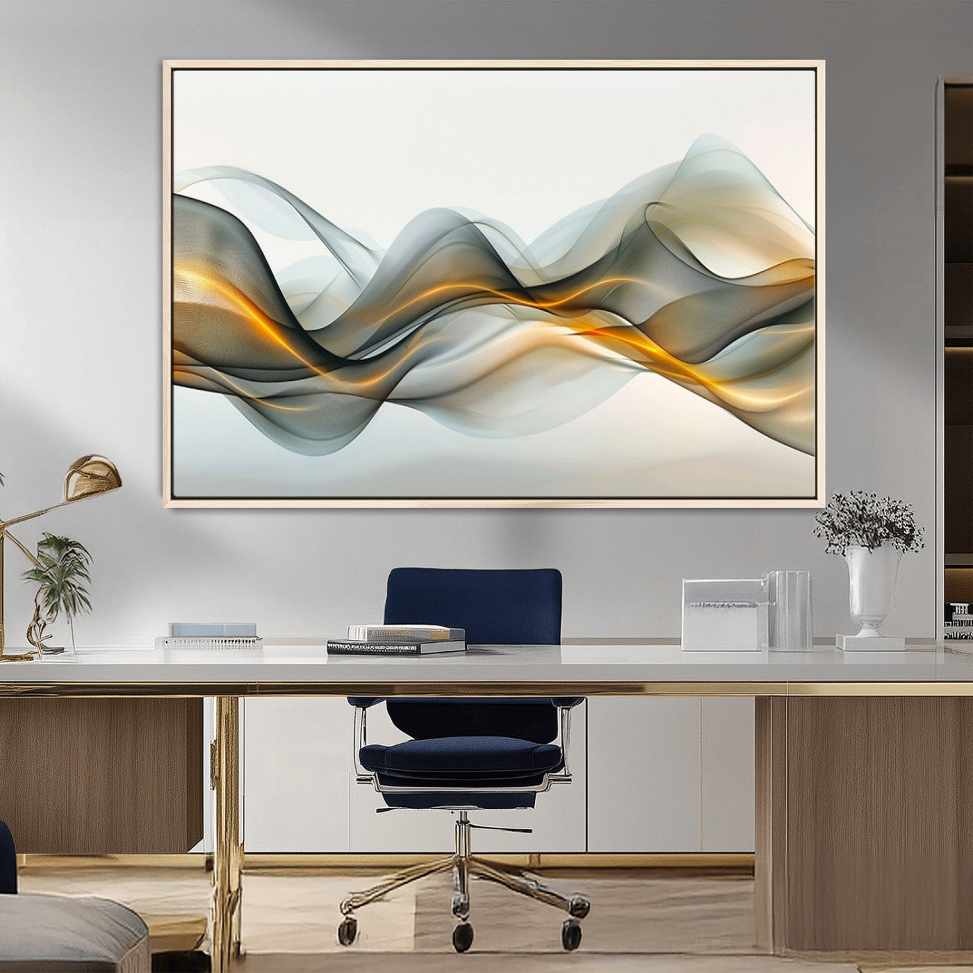 ES1001-MGV-FC-36X24_Natural-Abstract Wave Canvas Wall Art – Fluid Contemporary Elegance in Motion – Ready to Hang