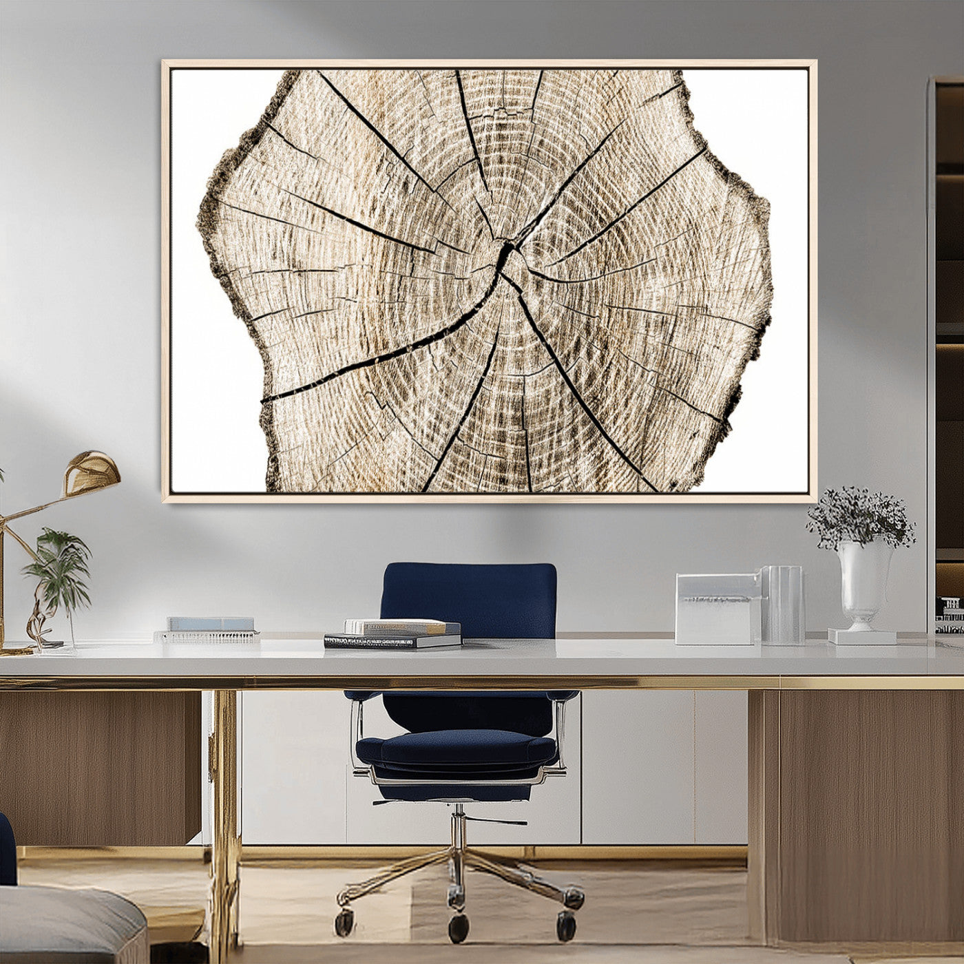 12450-MGV-CV-36X24-Abstract Wood Tree Ring Wall Art - Ready to Hang Minimalist Wooden Design for Rustic & Contemporary
