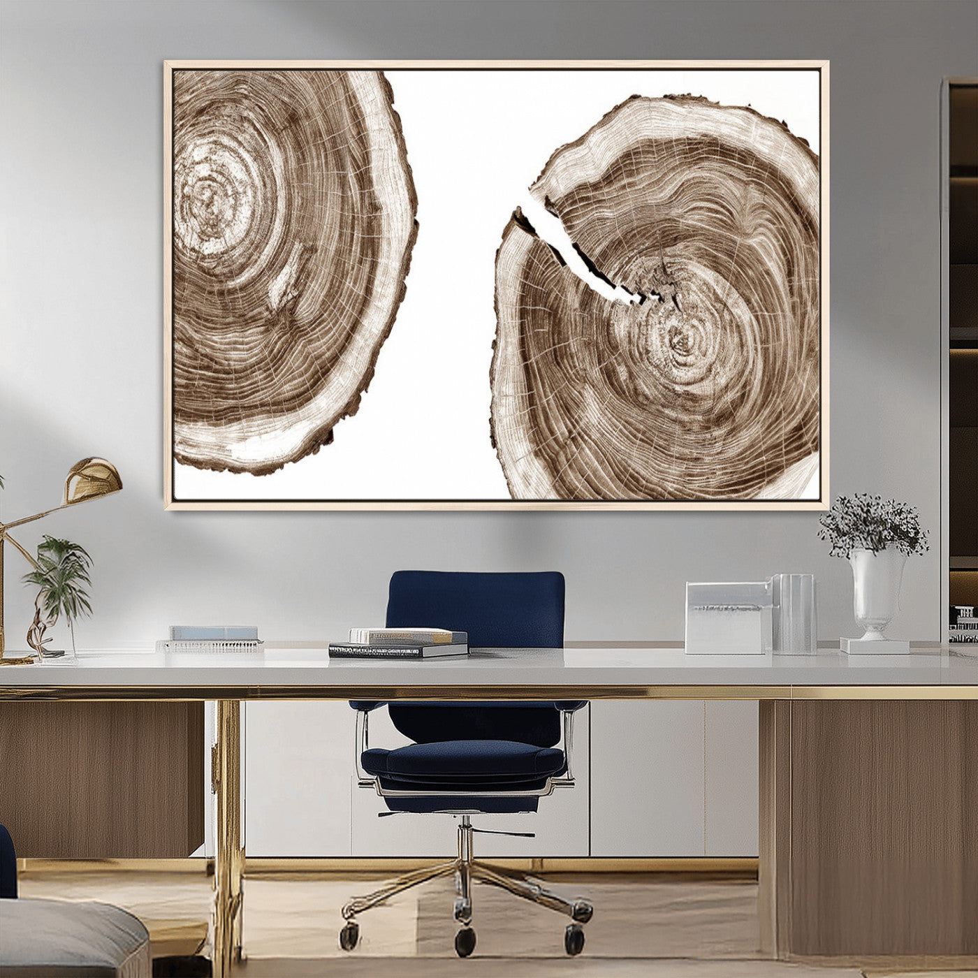 43743-MGV-CV-36X24-Wood Tree Ring Wall Art Canvas Prints, Tree Rings – Minimalist Black and White Wood Art | Triptych