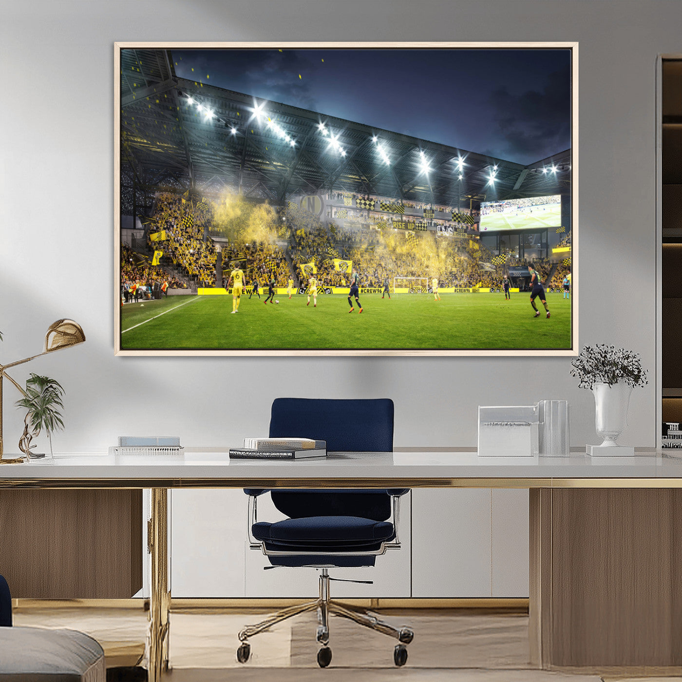 65820-MGV-FC-36X24_Natural-Columbus Crew Stadium Match Triple Canvas Wall Art - Dynamic MLS Game Scene Canvas Wall Art