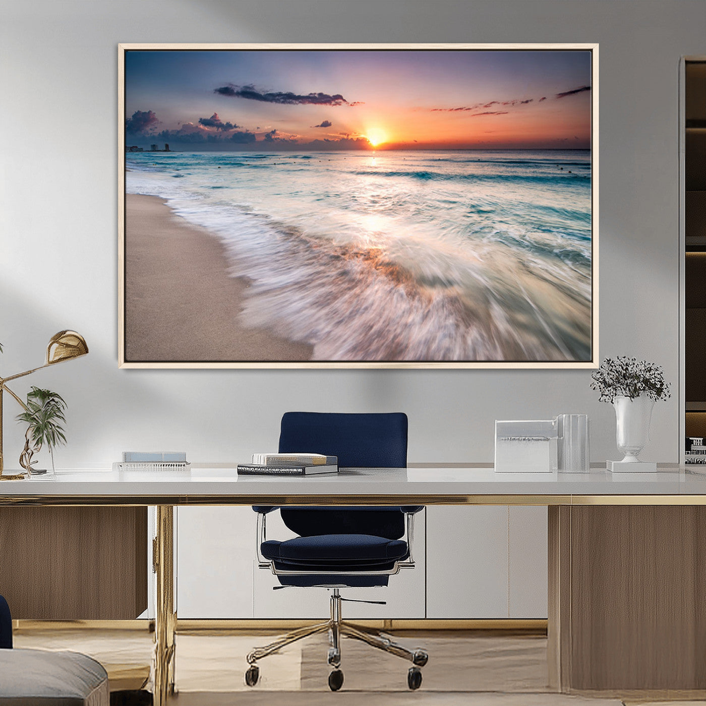 11379-MGV-FC-36X24_Natural-Sunset Beach Wall Art – Soothing Coastal Landscape, Ready to Hang for Tranquil Home Decor
