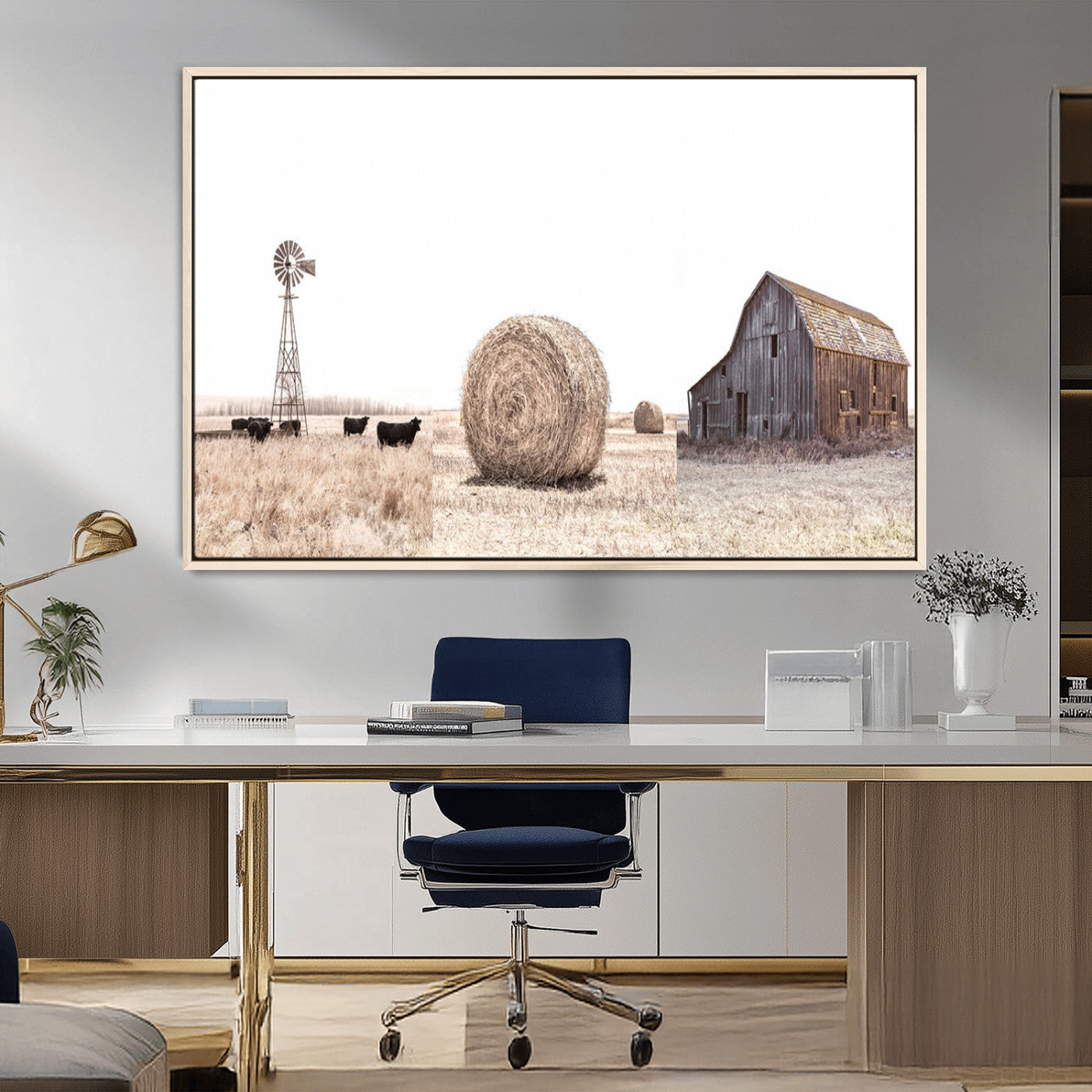 30918-MGV-FC-36X24_Natural-Farm Prints Set, Set of 6 Farmhouse Wall Art, Country House Decor, Barn Print, Wheat Print,